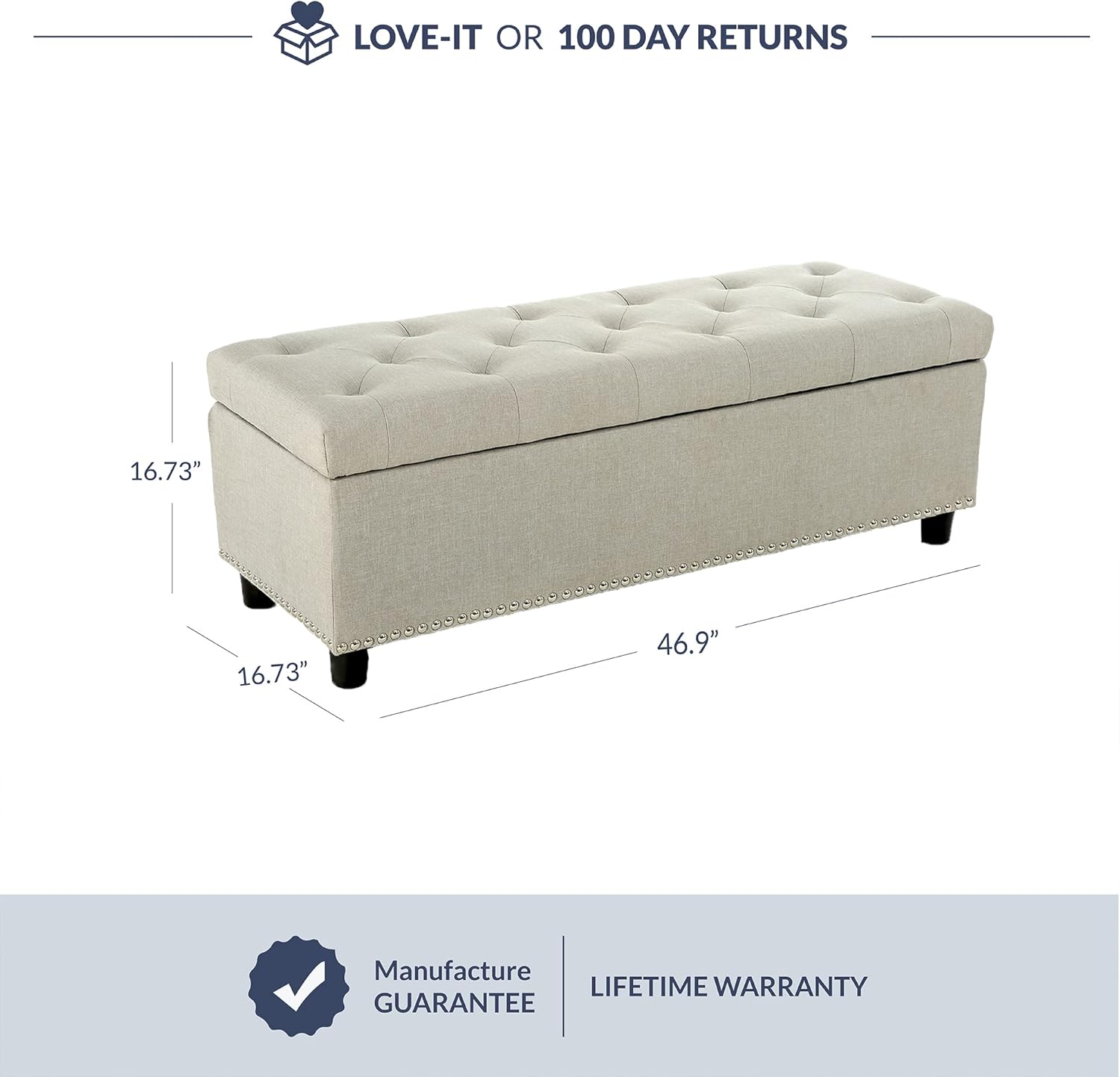 Promo 40% OFF BELLEZE Modern 47 Inch Luxury Button Tufted Ottoman Bench Footrest Upholstered Linen Fabric Decor for Living Room, Entryway, or Bedroom with Storage - Brentwood (Natural)