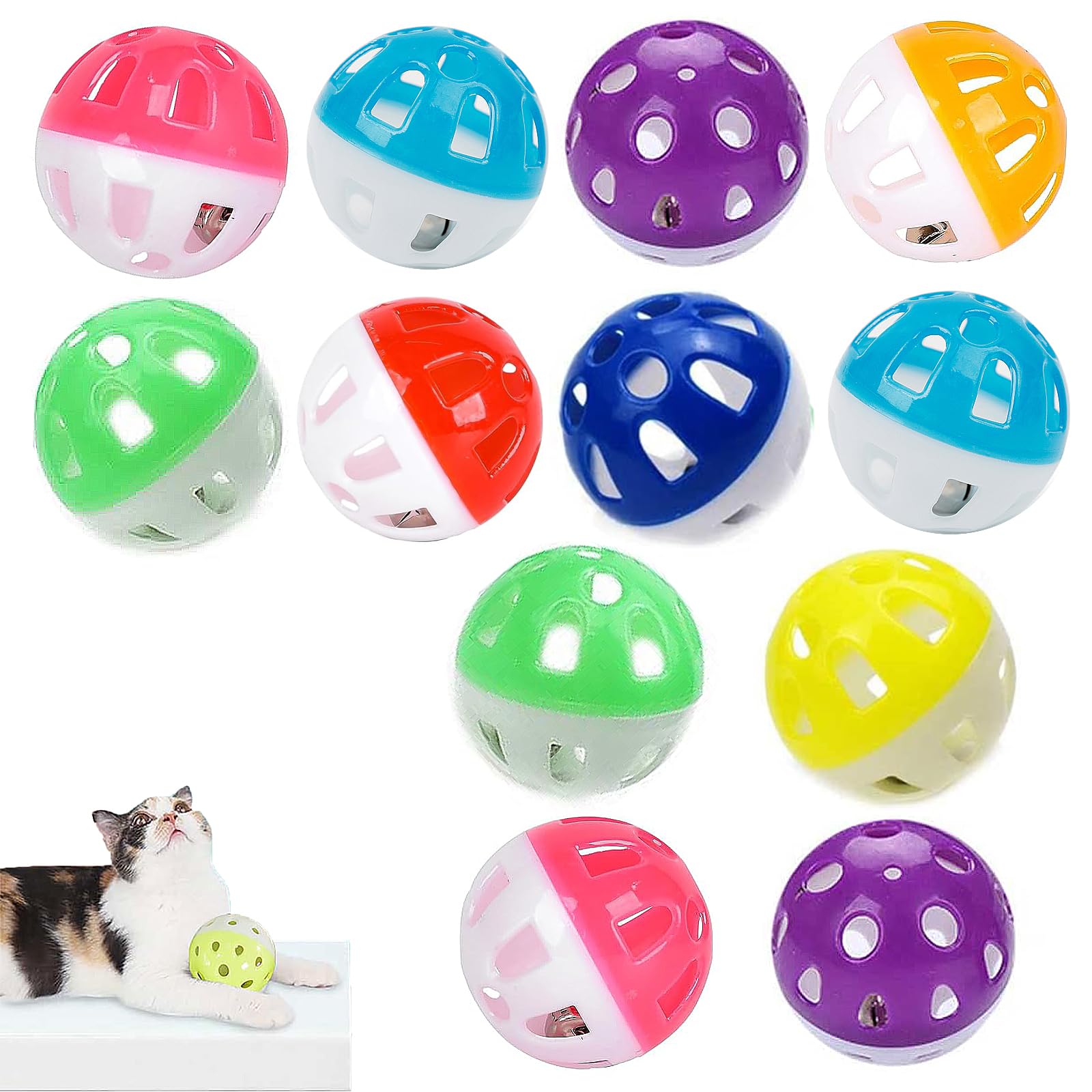 JFGDVW 12PCS Cat Ball Toy, Cat Toy Balls with Bell, for Indoor Activity and Chase Training(Randomly Colored)