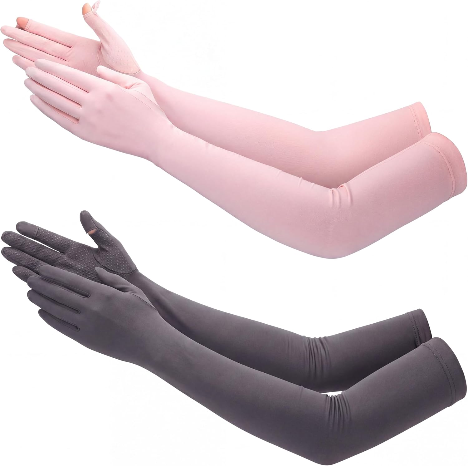 Jecery 2 Pairs UV Long Sun Gloves Women's Sunblock Driving Gloves Non Slip Full Finger Arm Sun Protective for Outdoor Sports