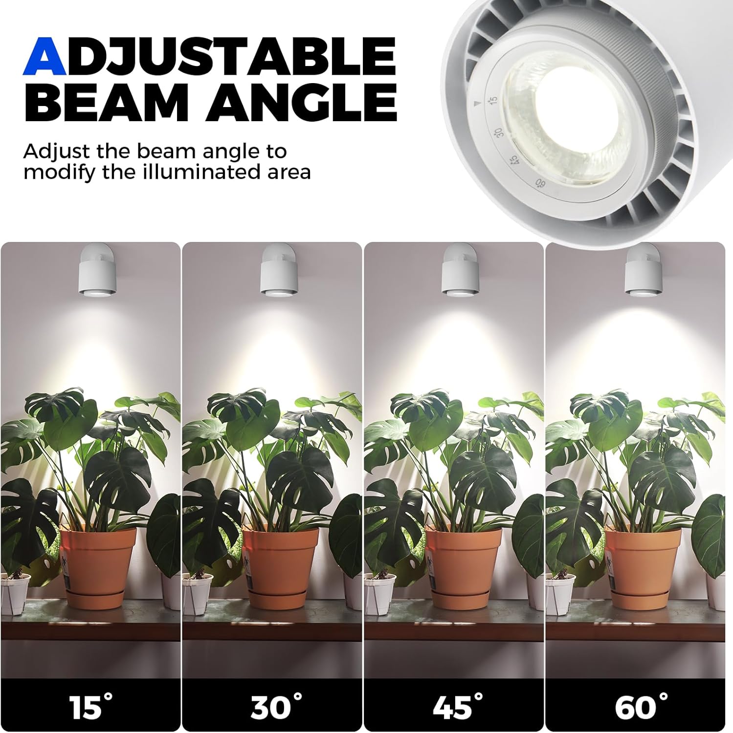 Barrina TR40a Track Grow Light for Indoor Plants, 40W Wall-Mounted Grow Bulbs with Adjustable Beam Angle (15°-60°), 5000K Full Spectrum Plant Spotlight with Timer & 16.4' Power Cord, 1-Pack