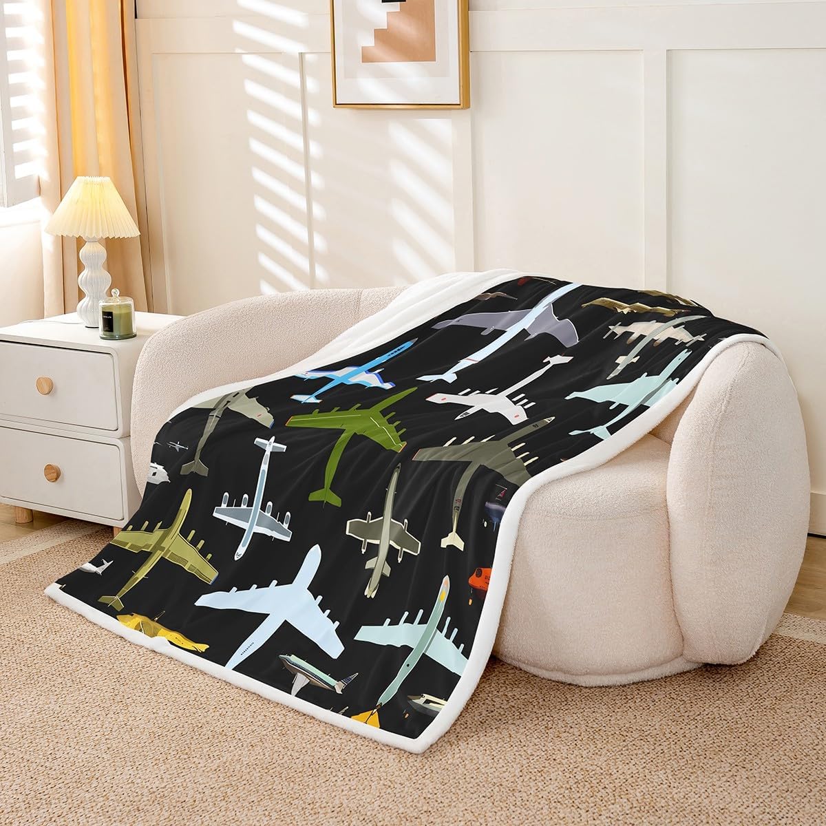 Feelyou 3D Aircraft Print Blankets and Throws Kids Boys Teens Fighter World War Fleece Blankets Pilot Flight Blanket Airplane Pattern Throw Blanketfor Couch Bed Sofa Sherpa Blanket Throw 50"x60"