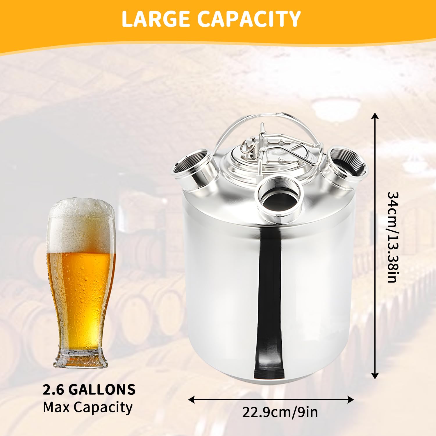 Botte per la Pulizia della Birra in Acciaio Inox 10L, 3 Teste Contenitore per la Pulizia della Birra per Lance di Tipo A e S, Dispositivo di Pulizia della Birra per Impianto di Spillatura della Birra