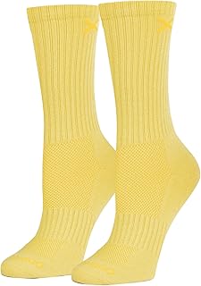 Odd Sox - Basix Athletic Crew Socks - Yellow Heather - Cushioned Footbed, Breathable Knit, Arch Support, Reinforced Heel/Toe - Unisex - Size Medium