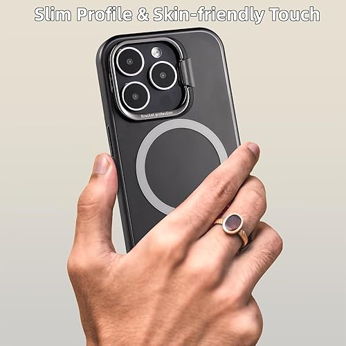 Miniatura 7 de niyotily Funda magnética para iPhone 15 Pro, soporte de anillo de cámara integrado, compatible con Magsafe prueba de caídas de grado militar Funda