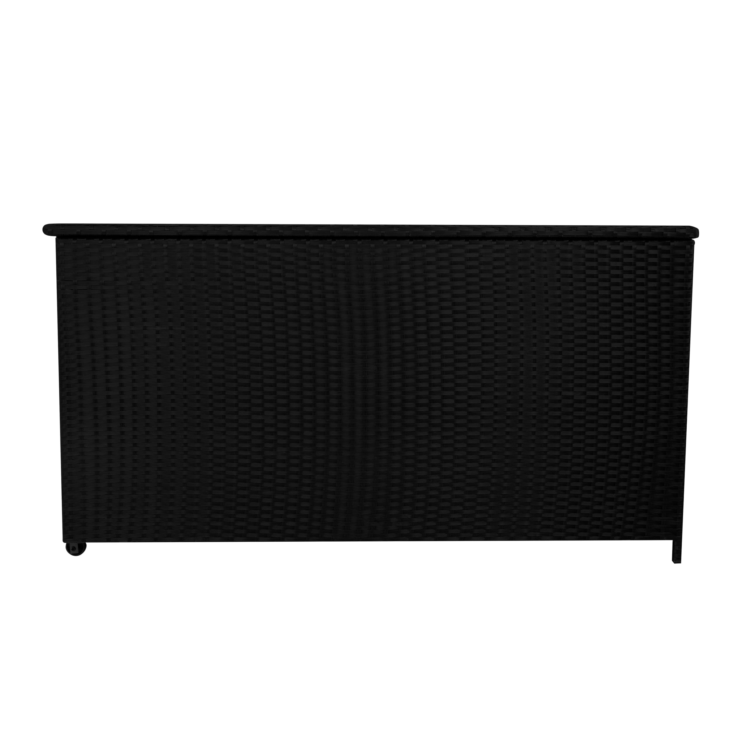 Coffre de Rangement Jardin Extérieur 700 L en Rotin Noir Résistant Aux Intempéries Doublure Zippée Rangement de Coussins Serviettes Jouets Meuble de Jardin Terrasse Cadre en Acier Verin en Gaz