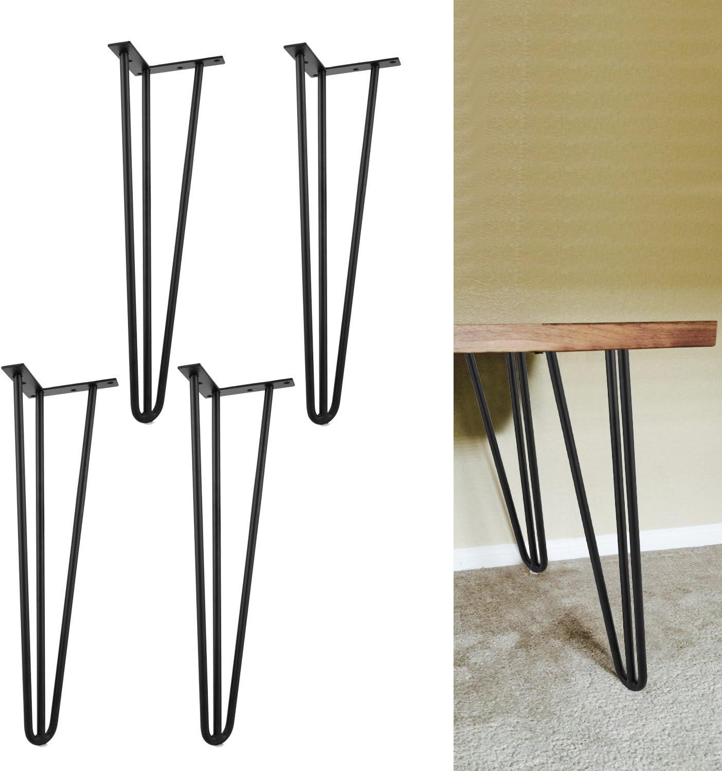 Table Hairpin legs x 4 Set von Serface, Classic Table Stand for Desk Coffee Table Dining Table, Metal Hairpin Legs with 3 Bars 50cm