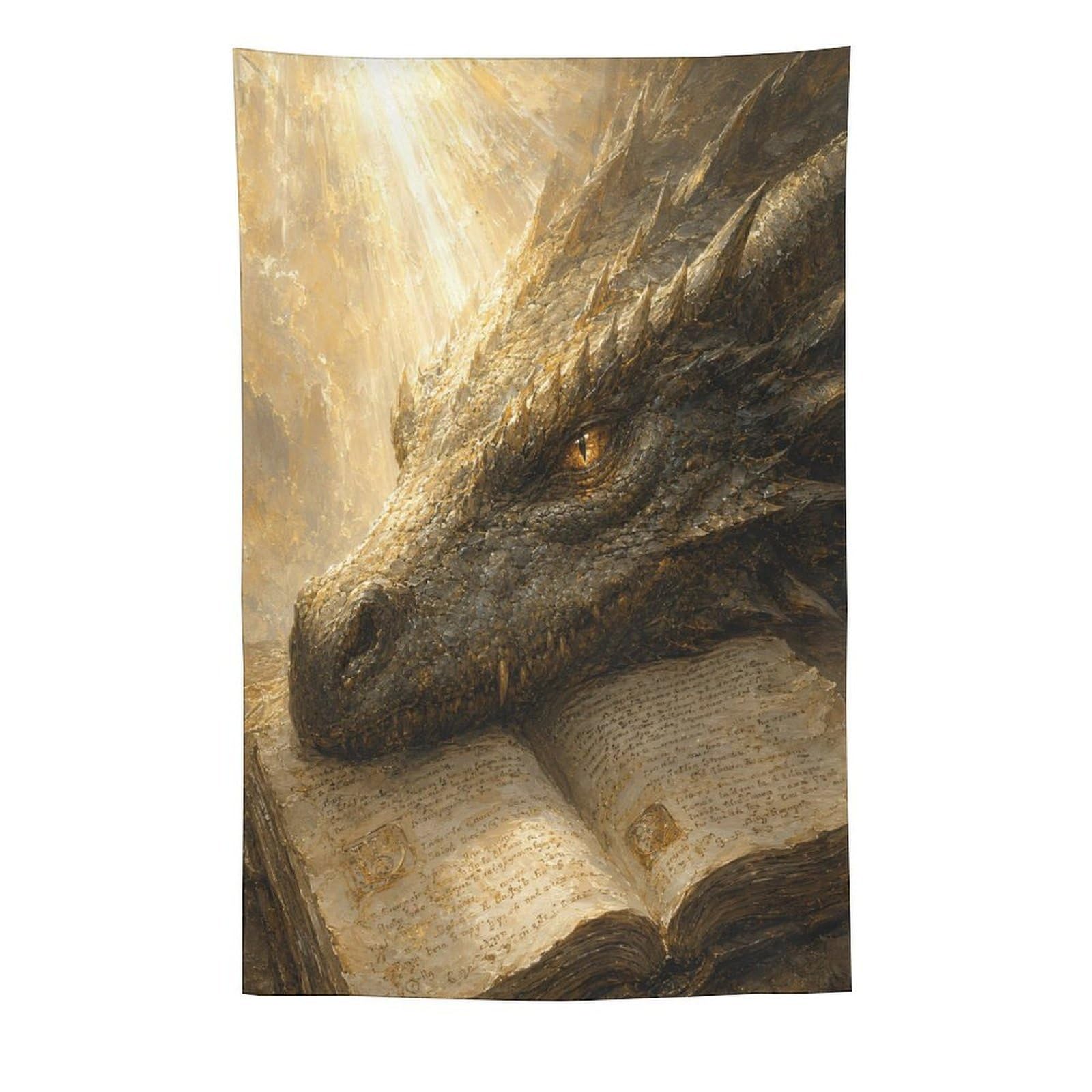 W7C8U2X3 Dragon Resting on Ancient Book Wall Tapestry, Living Room
