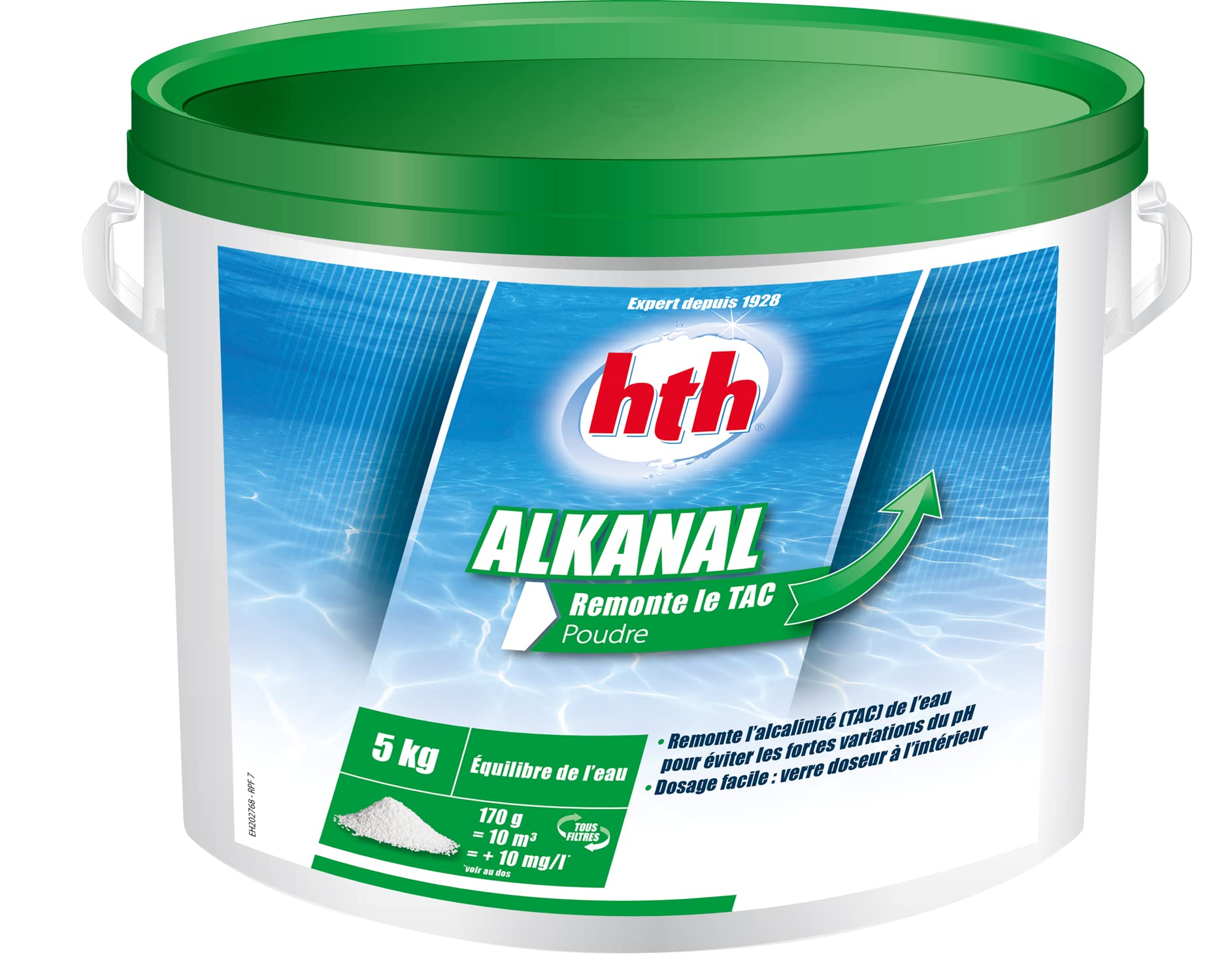 HTH ALKANAL Poudre - 5kg | Correcteur TAC - Augmente l'Alcalinité + 10 Tests HPS OFFERTS 6 en 1