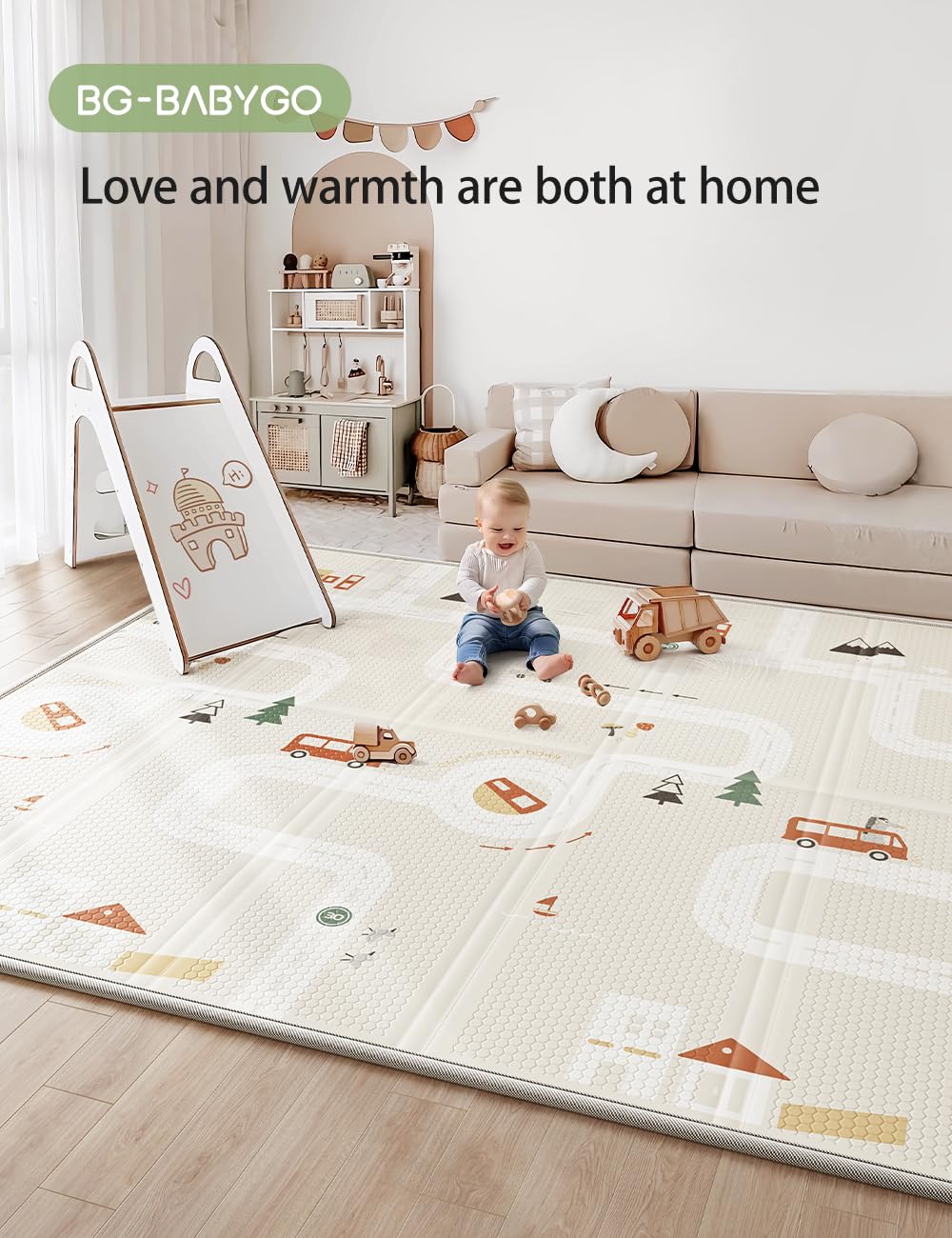 BG-BABYGO Baby Play Mat Reversible Baby Mat for Floor Foldable XPE Children's Crawling Mats Baby Thickened 0.8“ Crawling Mat Waterproof, Non-Toxic and Dual-use Playmats (59x71x0.8 inch, Islands)