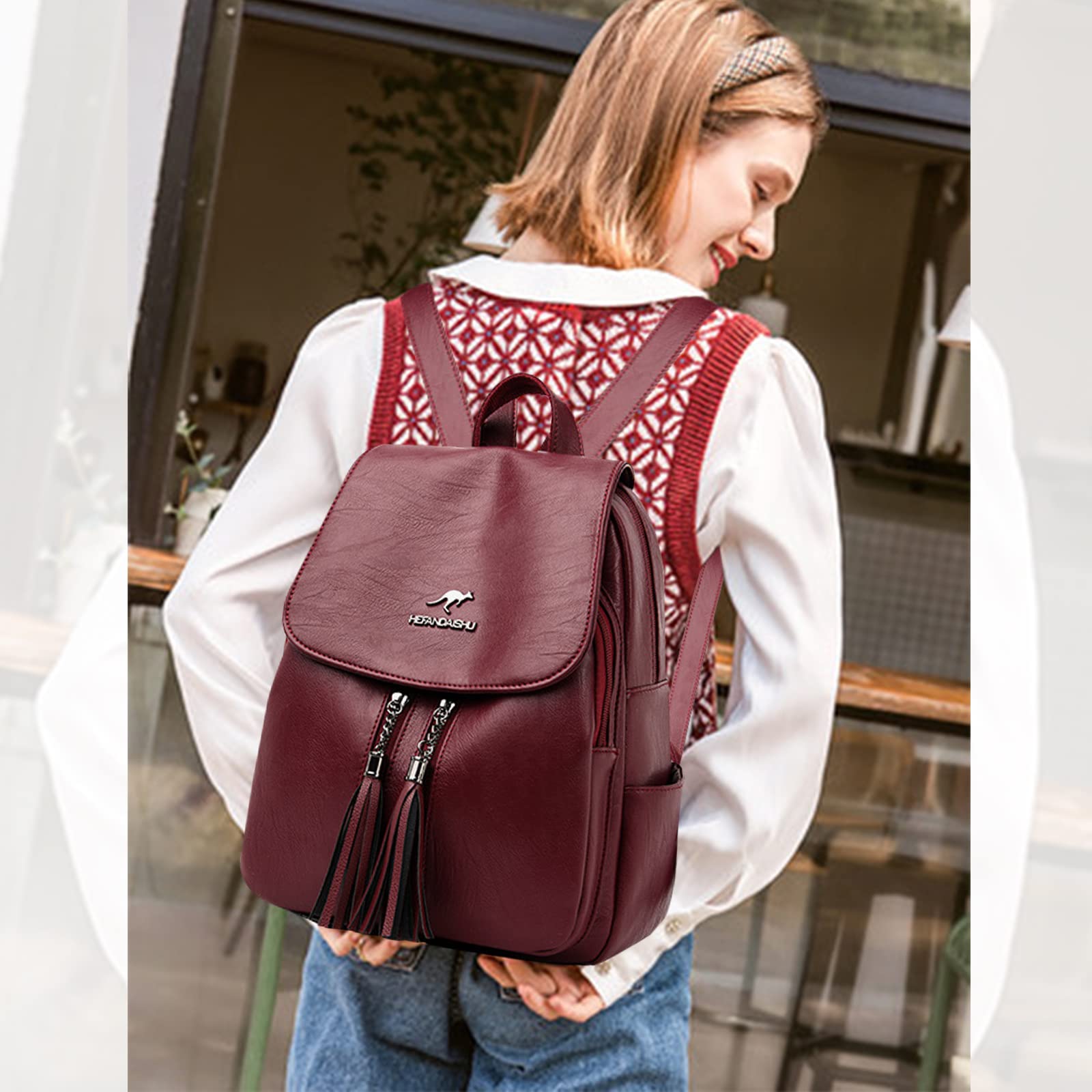 Nicole & Doris Mochila Elegante de Cuero Antirrobo - Bolsa de Viaje Universitaria Casual con Solapa