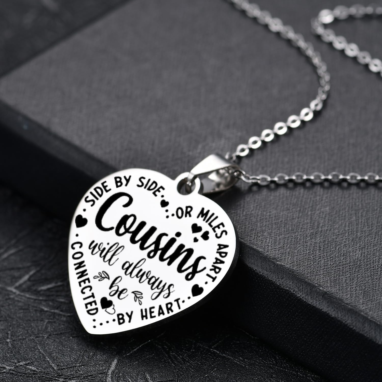 Heart Necklace for Women Family Friendship “Side By Side or Miles Apart” Engraved Pendant Necklace Jewelry Gift for Friends Sister Brother Family Besties Cousins image 2