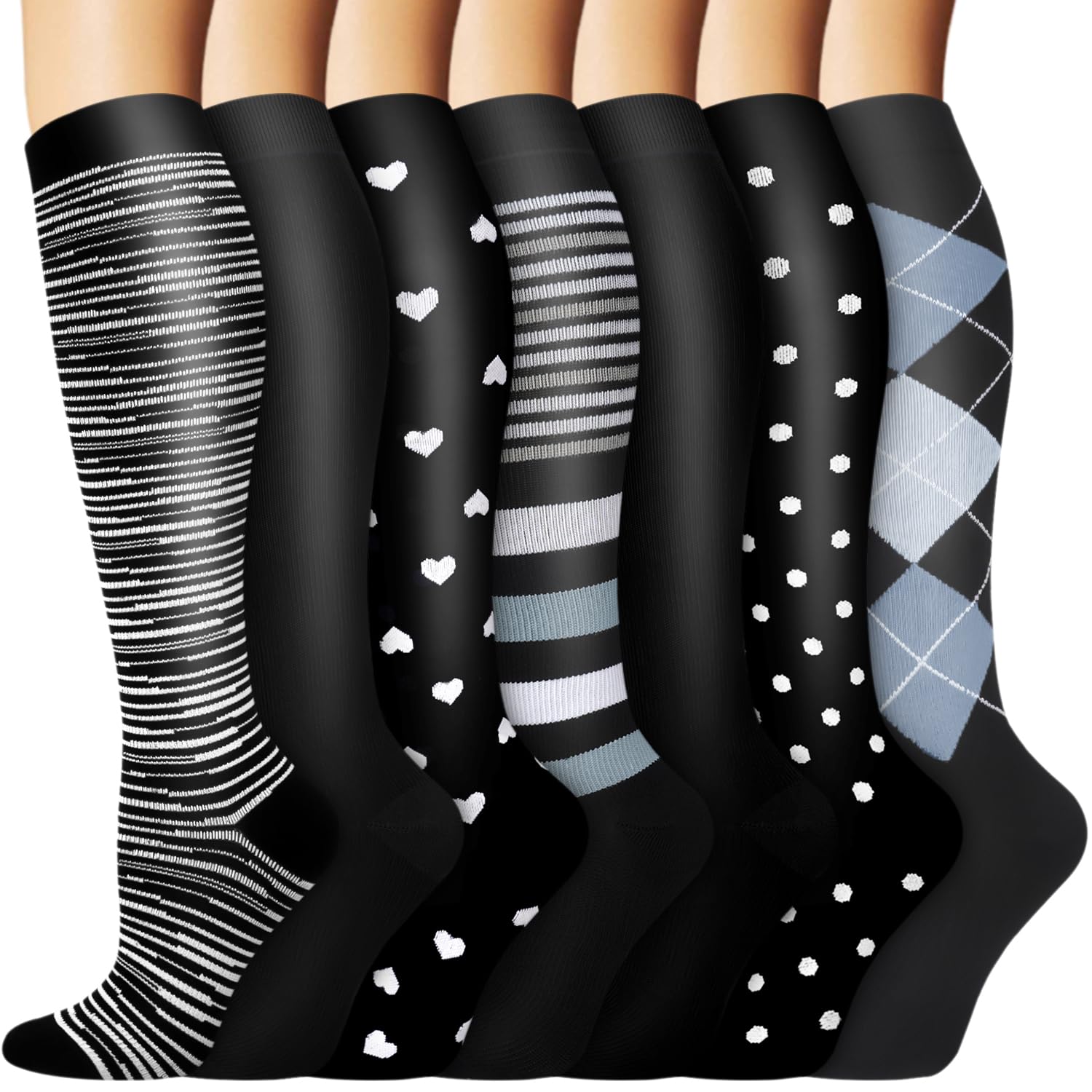 ACTINPUT Kompressionsstrümpfe Damen und Herren,7 Paar Kniestrümpfe Stützstrümpfe kompressionssocken Compression Socks Laufstrümpfe für Flug,Sport,Reisen, Radsport, krankenschwester