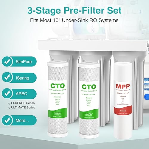 Miniatura 2 de SimPure Juego de repuesto de filtro de agua de ósmosis inversa de 1 a 3 etapas, compatible con APEC Essence & Ultimate Series, prefiltro para