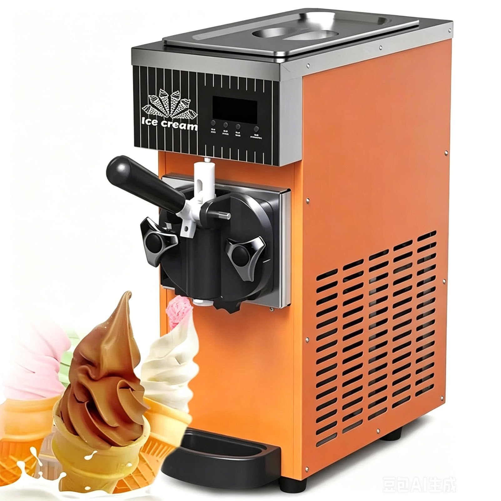 PioMue Professional Soft Serve Ice Cream Maker, Commercial Hard Ice Cream Machine, Soft Ice Cream 4-5 Kg/Hour, LCD Panel, for Yogurt, Coffee, Snack Bar, Restaurant OrangeYellow