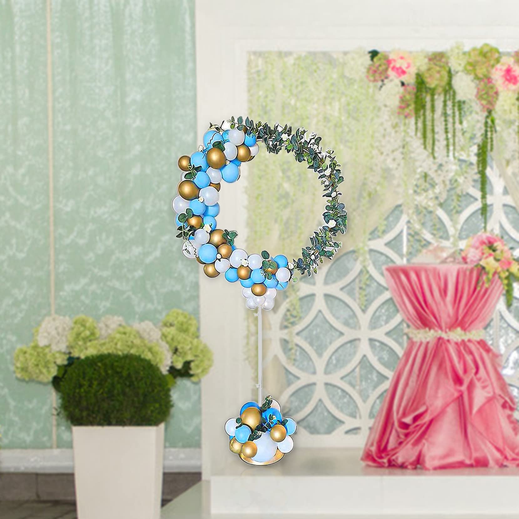 DIY Ballon Stand Kit Stehender Bogen Metallrahmen Kit Ballonhalter Runde Ring Ballon Sticks Für Babyparty Geburtstag Hochzeit,Weiß