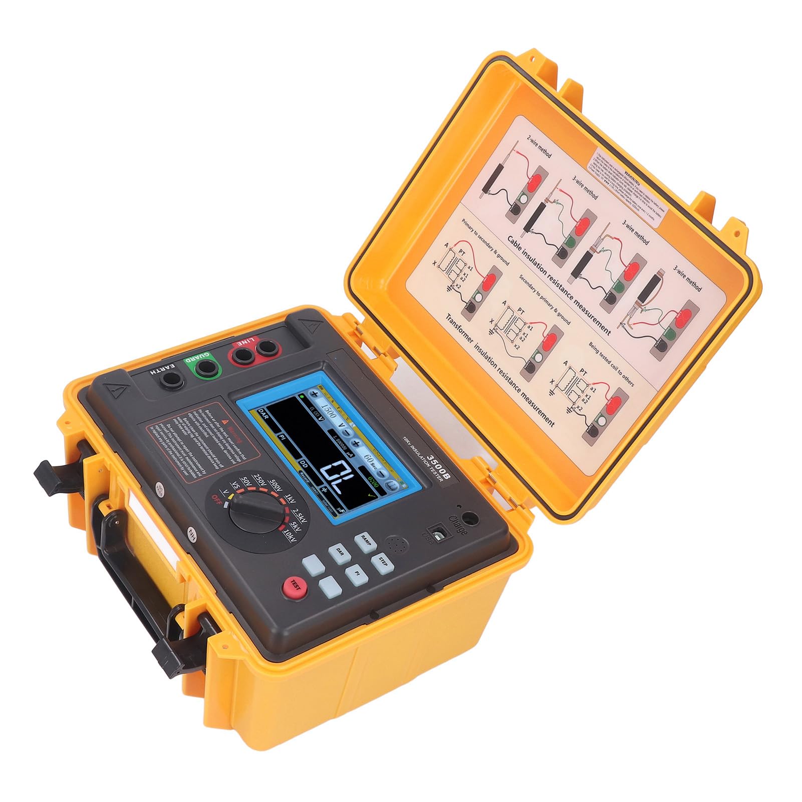 Tester de Resistencia a Aislamiento Digital, Medidor de Megaohm de 0.005m Ω-10.0t Ω, Multímetro Digital Preciso para Pruebas de Voltaje, Caja a Prueba de Agua, Construida en 5200 MAh Batería