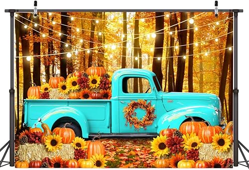 AIIKES Telón de fondo azul bosque de otoño de 8 x 6 pies, para fotografía, día de Acción de Gracias, baby shower, decoración de fiesta familiar,