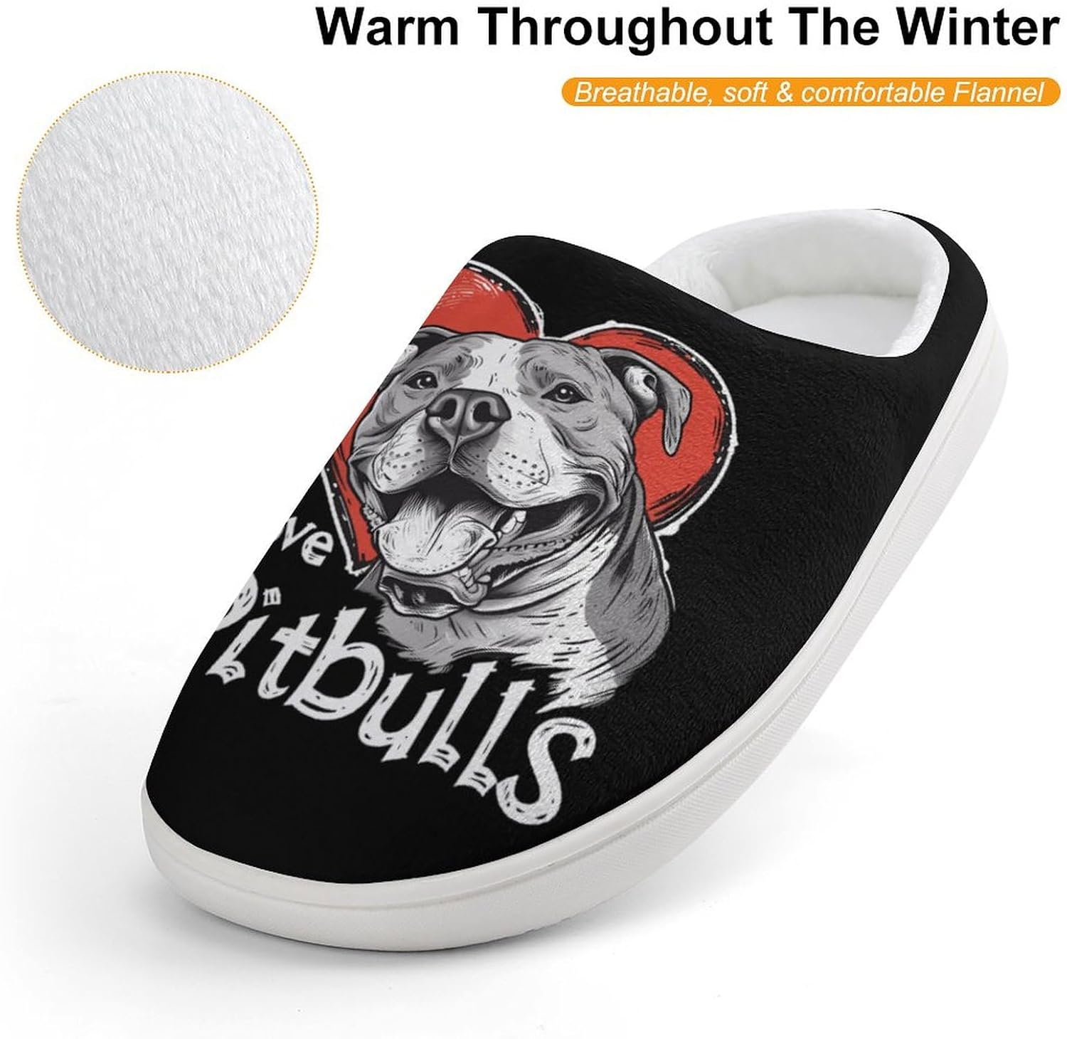I Love Pit Bull Cute Cotton Slippers Anti-slip House Shoes Funny Slipper Indoor Outdoor
