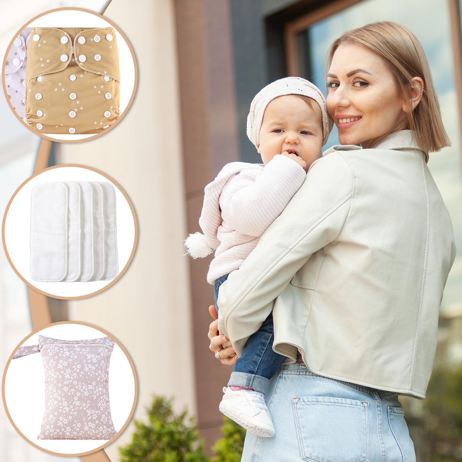 Pannolini riutilizzabili per, pannolini riutilizzabili | Pannolini per bambini riutilizzabili regolabili, 4 fodere assorbenti e traspiranti, copertura impermeabile con 4 inserti e 1