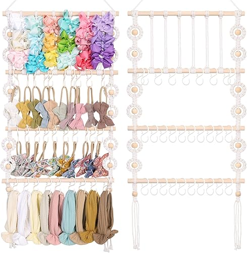 Miniatura 8 de POVETIRE Soporte para diadema para bebé, organizador de almacenamiento de accesorios y lazos para el cabello, decoración para colgar en la pared