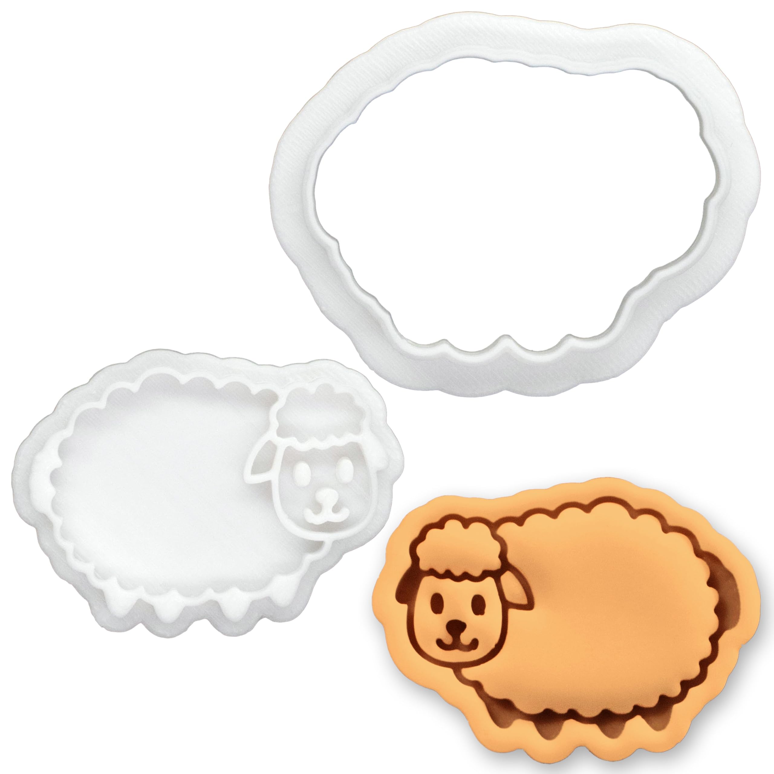 BAKERLOGY Sheep Body Mini Cookie Cutter and Stamp Set – Cute Lamb Biscuit Cutter Fondant Embosser for Farm Theme Baking, Farmhouse Cupcake Toppers, Animal Dessert Decoration Tool