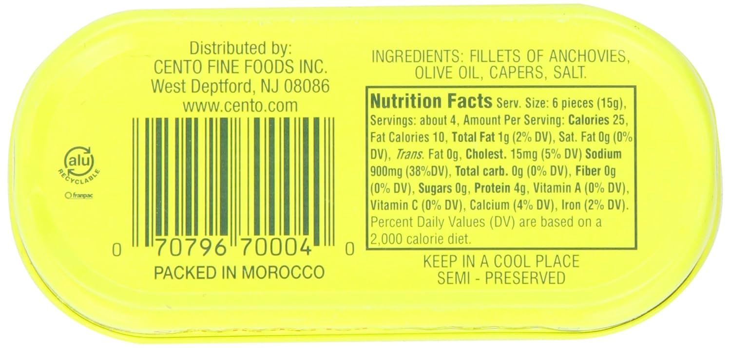 Cento Rolled Fillet Anchovies, 2 Ounce Tins (Pack of 25)