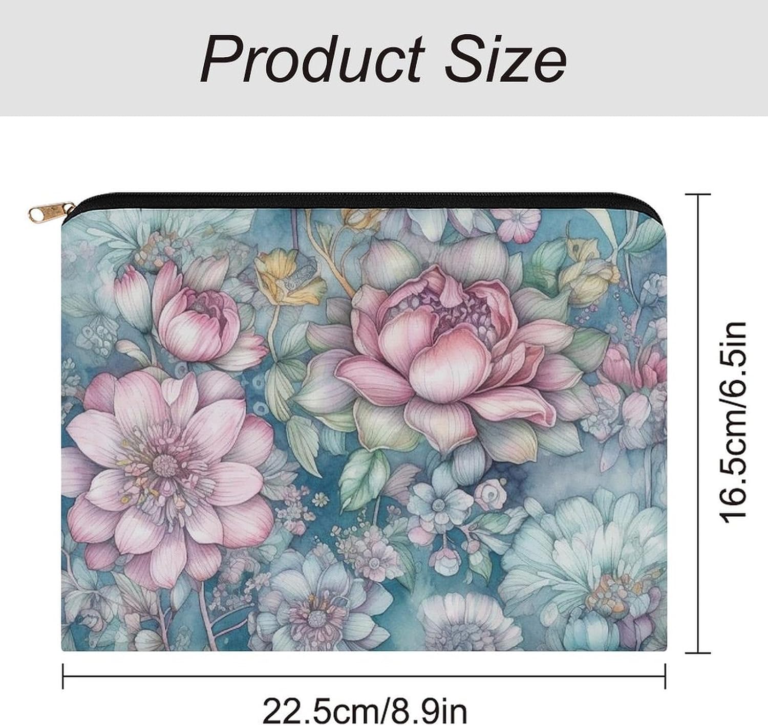 Blue Style Flowers Makeup Bag Small Cosmetic Pouch with Zipper image 2