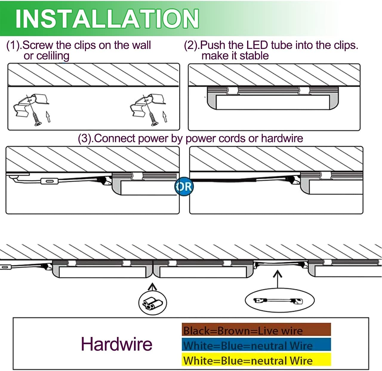 6 Pack T8 Led 2FT 24W Integrated V Shaped Tube Light,Linkable Under Cabinet Lamp, White Daylight 6000k Garage Lights, Indoor Shop Lights for Workshop,On/Off Switch Cable Clear Cover