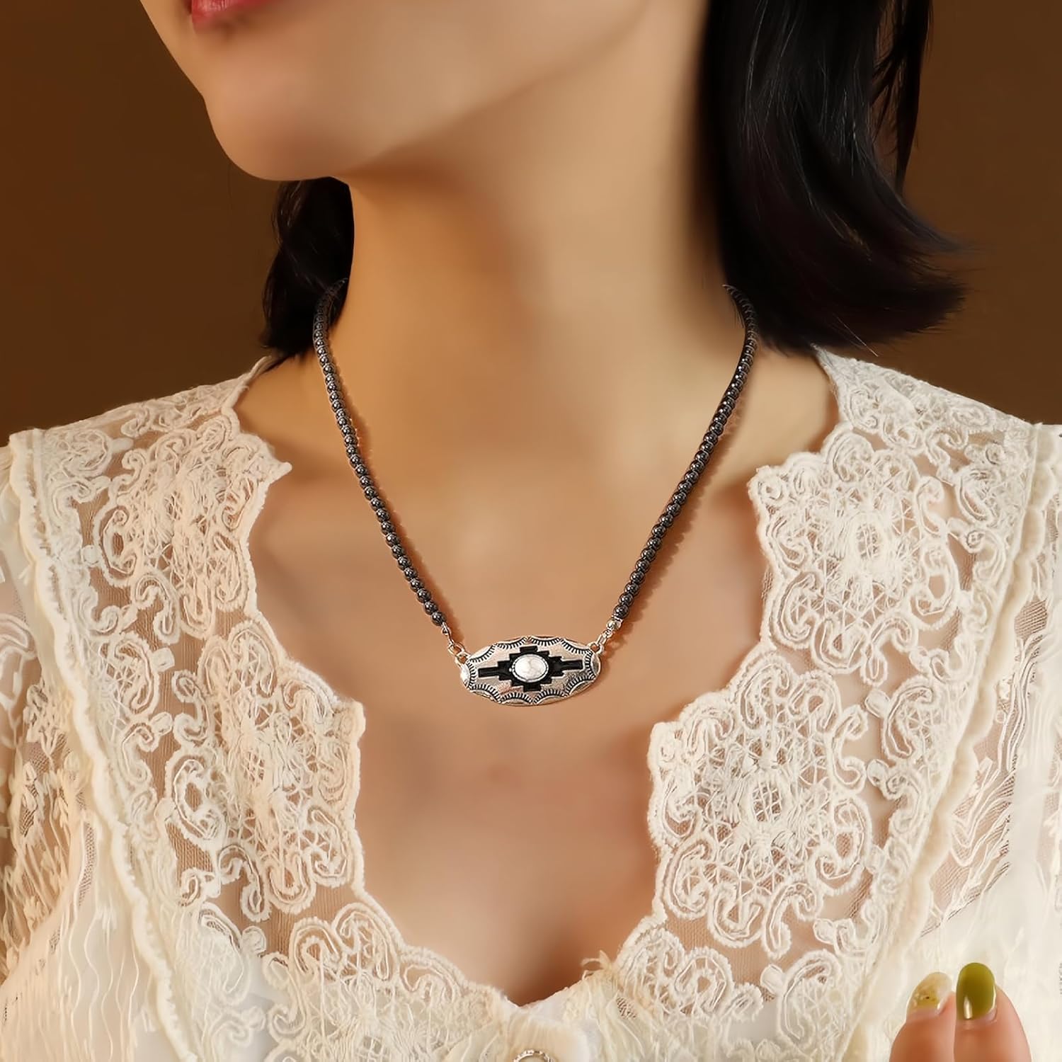 Western Navajo Necklace for Women, Boho Cowboy Cowgirl Turquoise Beaded Necklaces, Bohemia Navajo Pearls Jewelry Accessories, Trendy Country Concert Outfits - Image 5