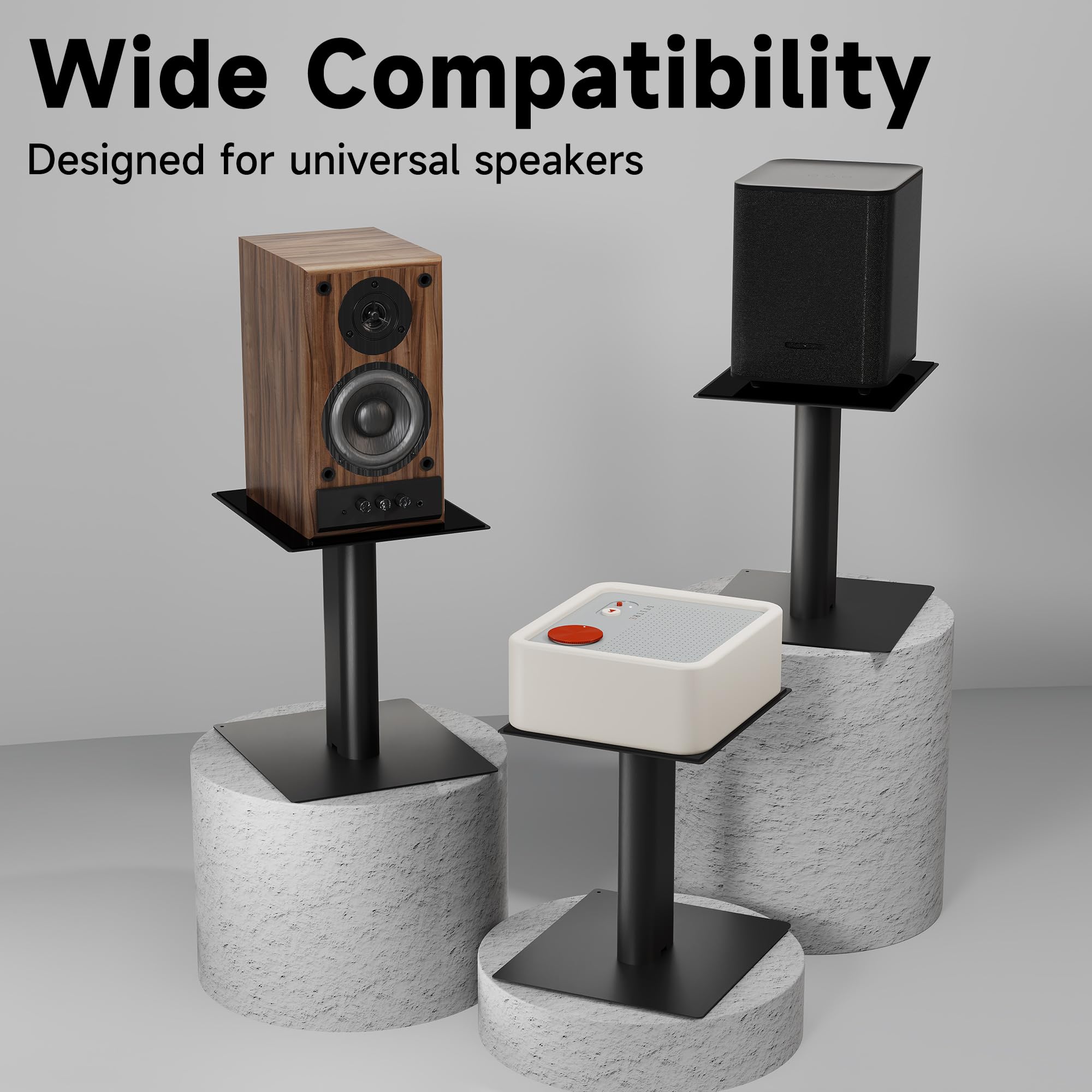 suptek Statyw pod głośnik biurkowy z tacką 21 x 24 cm, wysokość 256 mm, idealny do kina domowego i biura, maks. obciążenie 20 kg, opakowanie 2 szt., czarny SDM003LB
