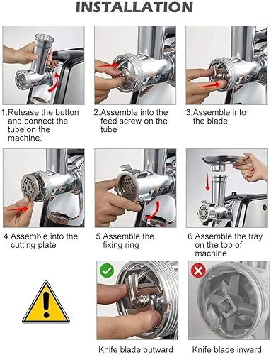 Miniatura 7 de Picadora de carne eléctrica AAOBOSI Máquina picadora de carne 2200 W máximo Aprobado por ETL 3 en 1 relleno de salchichas y molinillo con 3 platos
