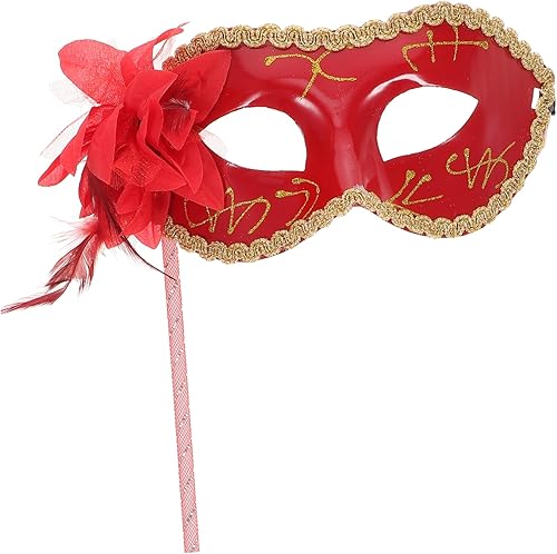 ABOOFAN Máscaras de encaje medio en máscara en palo de Halloween en un palo de mardi gras máscaras de baile con mango de palo