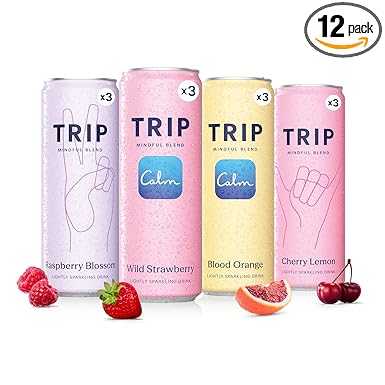 TRIP Mindful Blend, Lightly Sparkling Adaptogen Seltzer, Non-Alcoholic Mocktail with Magnesium, Ashwagandha, Lions Mane & L Theanine, No Added Sugar, Vegan, Citrus Berry Variety Pack, 12 Oz, 12Pk