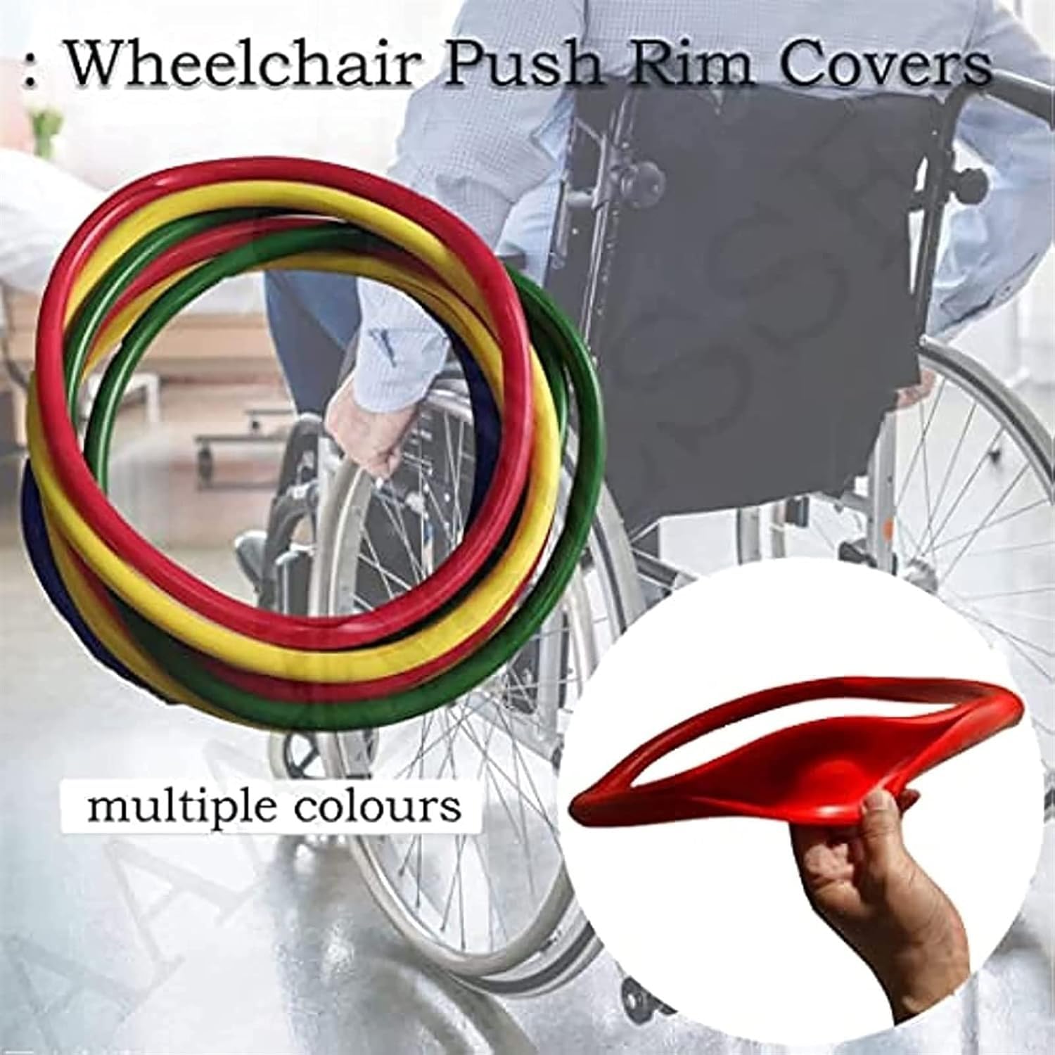Fundas de silicona para llantas de silla de ruedas, antideslizante, para empuñaduras de rueda trasera, mejora el agarre y la tracción, accesorios para sillas de ruedas de 22/24 pulgadas (paquete de 4)