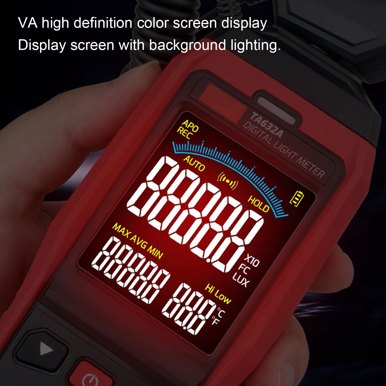Digital Light Meter 200000 Range Rotatable Probe Sound Light Prompt Luxmeter VA Color Screen