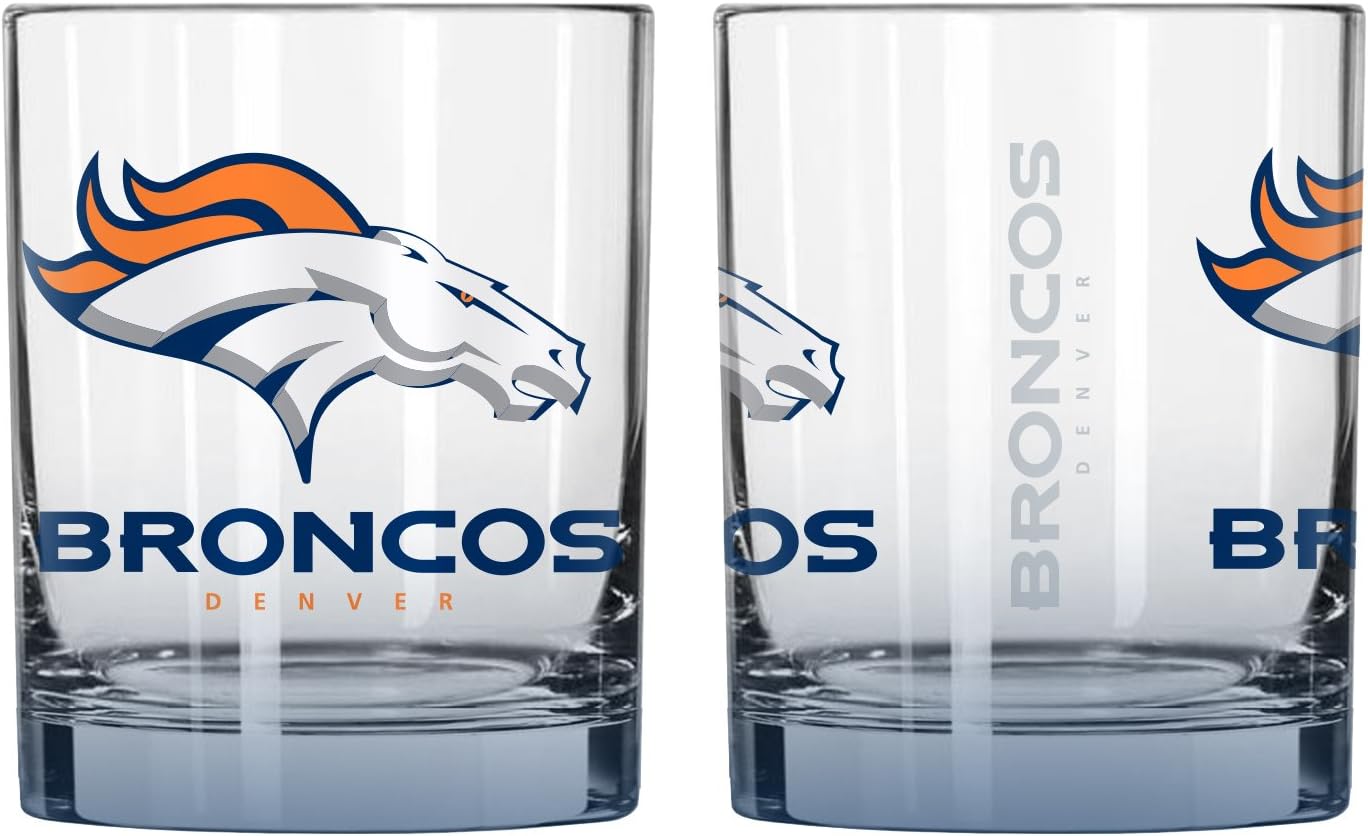 NFL Denver Broncos Elite Rocks Glass Set (2-Pack), 14-Ounce, Kitchen ...