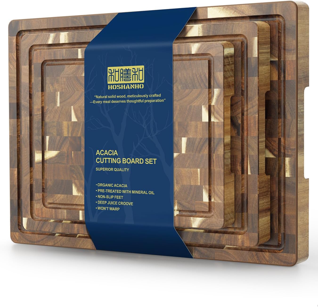 HOSHANHO 3 Packs Acacia Wood Cutting Board Set, Extra Large Cutting Boards for Kitchen Meal Prep & HOSHANHO Damascus Chef Knife 8 Inch, 67-Layer Damascus Super Steel Professional Kitchen Knife