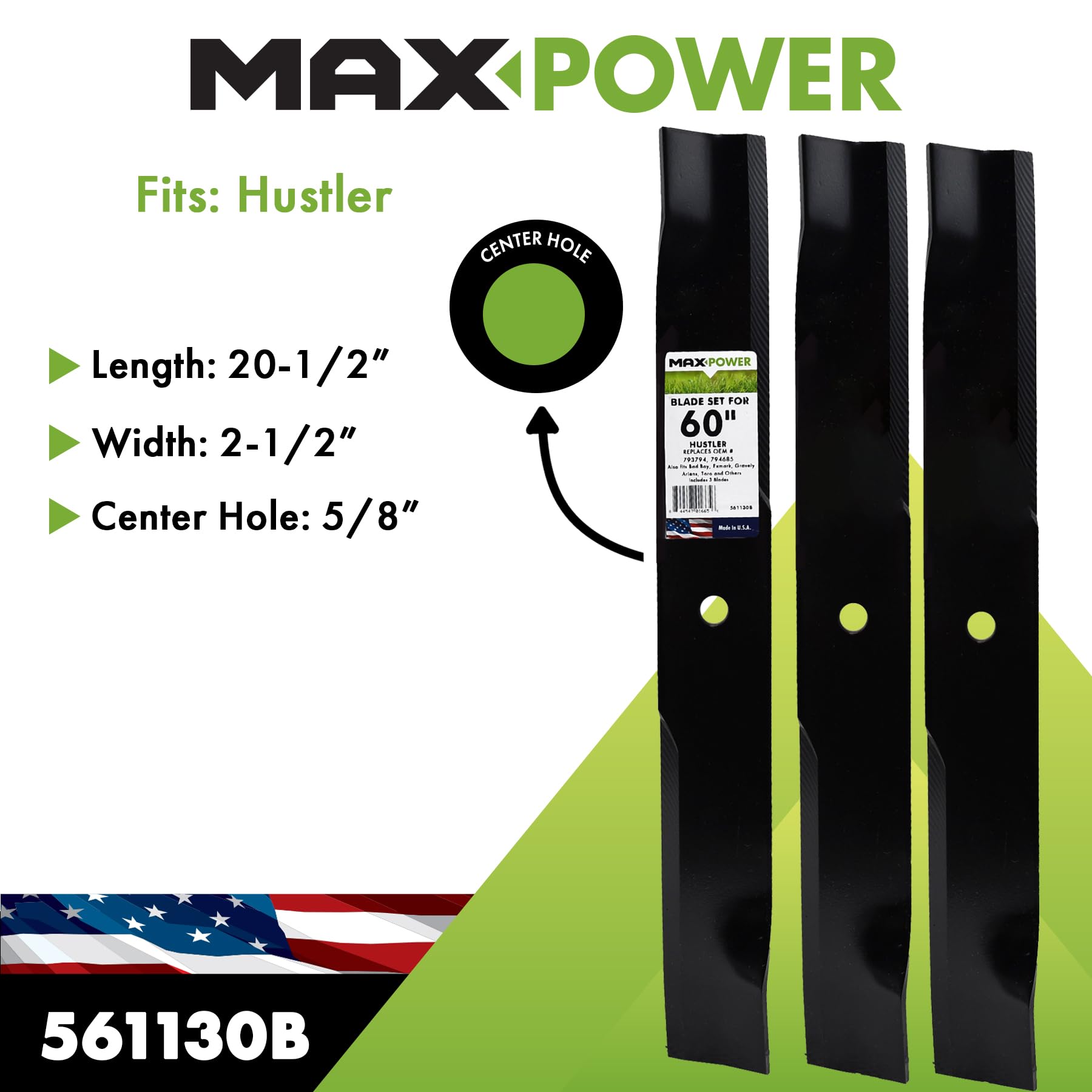 Maxpower 561130B 3 Many - Juego de Cuchillas para cortacésped de 60 Pulgadas, Color Negro