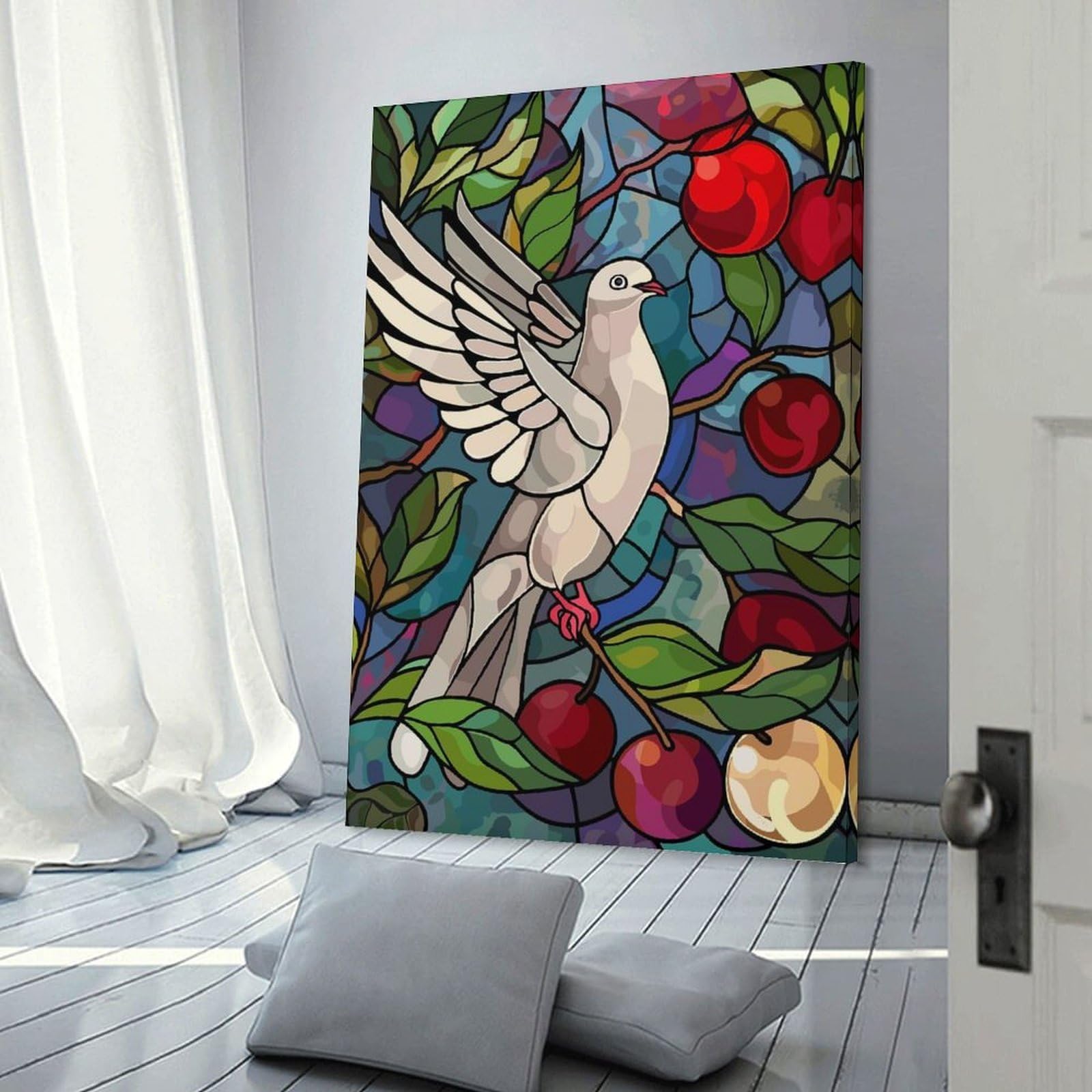 Junmoney Dove Stained Glass Room Decor Wall Art 08x12inch(20x30cm), for Wall Displays, Bedrooms Or Room Updates, Ideal for Building A Coordinated Art Wall