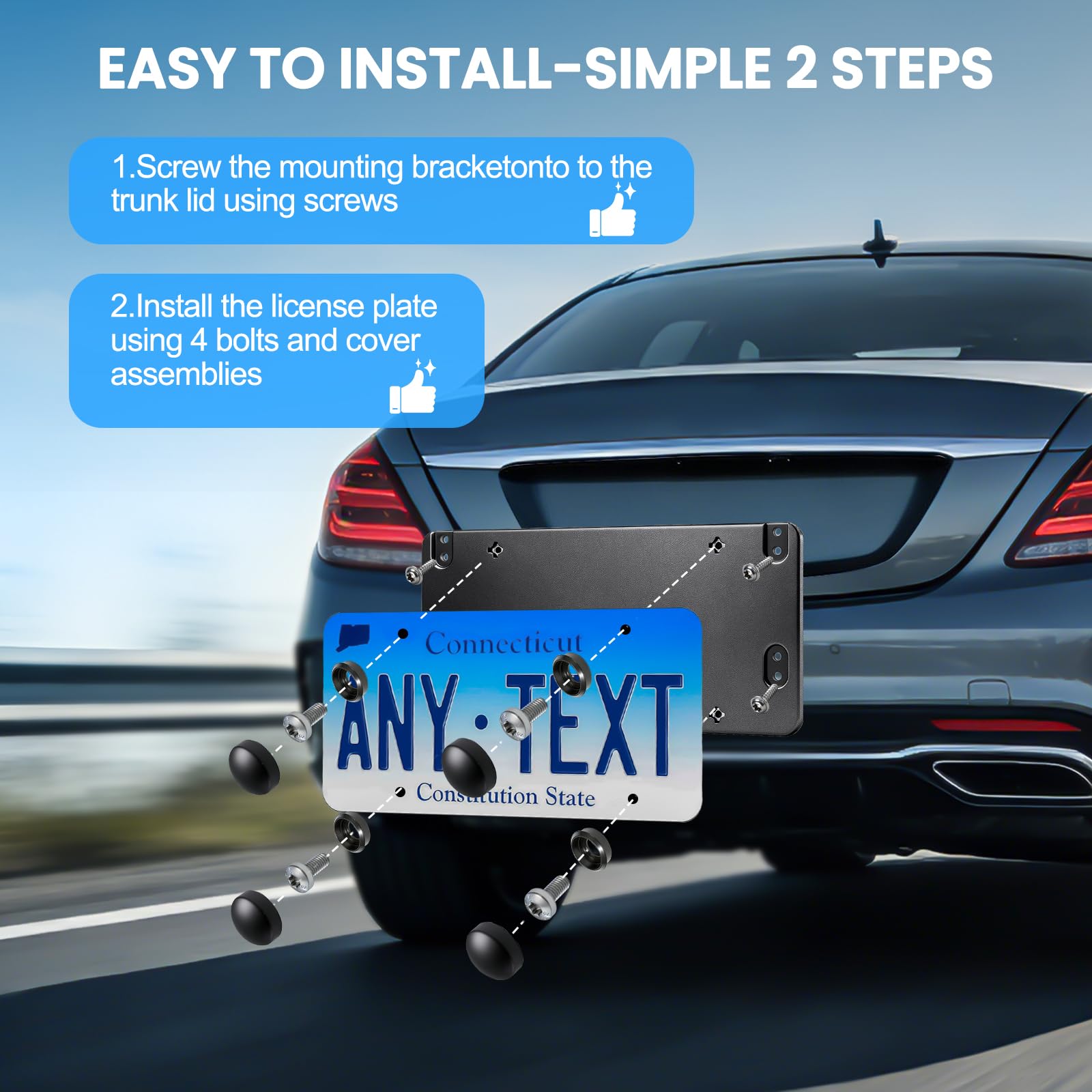 TOVIIEA Rear License Plate Bracket Holder Fit for 2007-2025 Mercedes-Benz, Standard 6"x12" Tail Bumper Car Tag Holder Frame Replace with Screws & Wrench,OEM 1698170211 & A0008101711 - 5