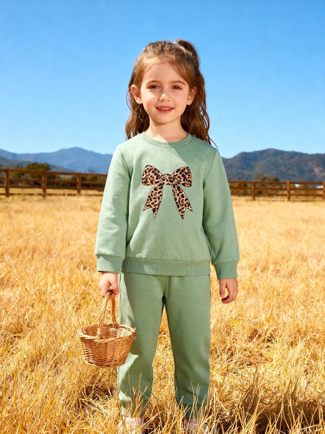 ESHOO Toddler Girl Clothes 2 Piece Leopard Outfits Long Sleeve Sweatshirt Pants Tracksuit Fall Winter Clothing Set 2-7T - Image 3