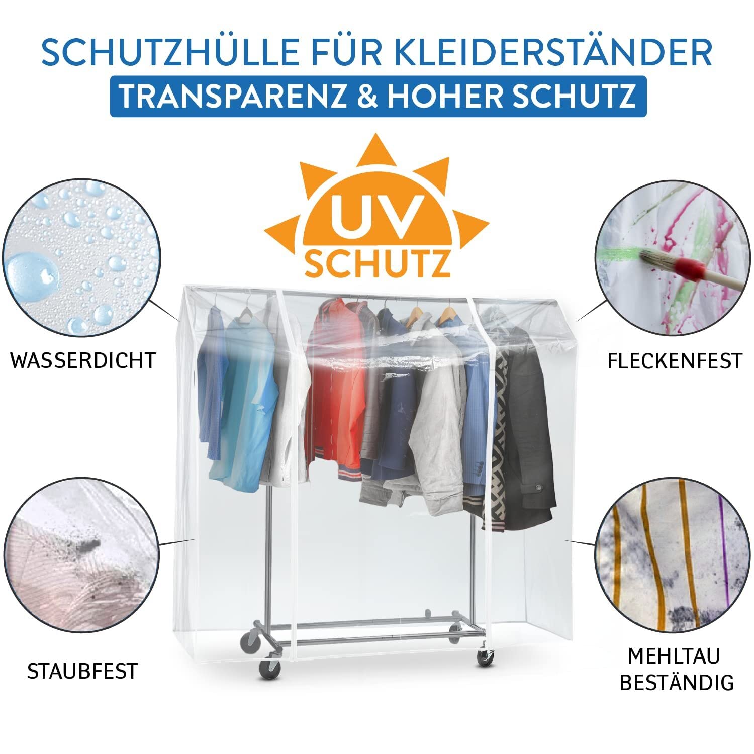 Tatkraft Protector Schutzhülle für Kleiderständer, Abdeckung Kleiderstange, 120x160x60 cm, Schützt ihre Kleidung vor Feuchtigkeit, UV-Strahlen, Schmutz, 2 Reißverschlüssen,Transparente