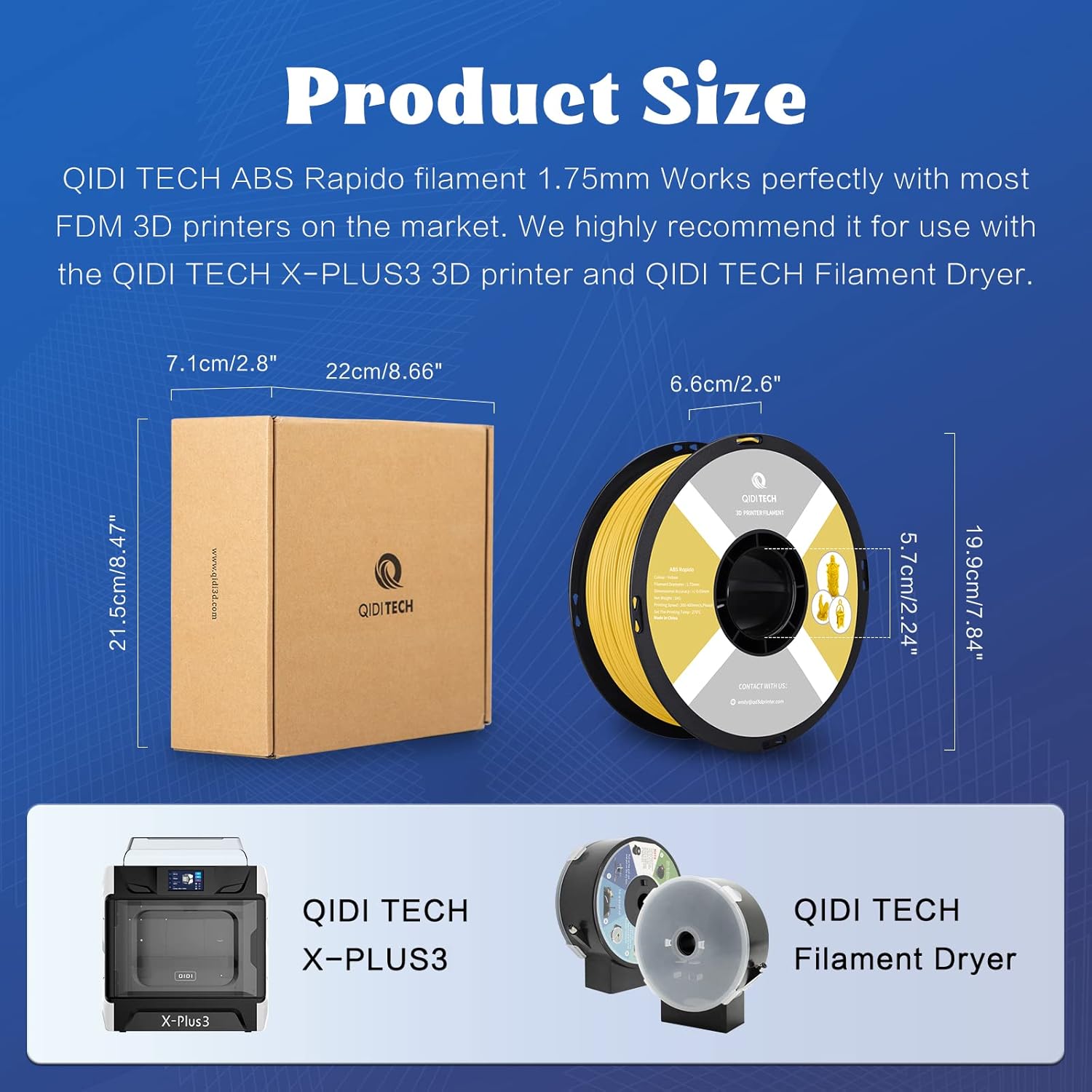 R QIDI TECHNOLOGY ABS Filament 1.75mm, 3D Printer Filament ABS Rapido 1kg Spool (2.2lbs), Suitable for Hyper Speed Printing, 3D Printing Filament Fit Most FDM 3D Printers, Highly Resistant, Yellow