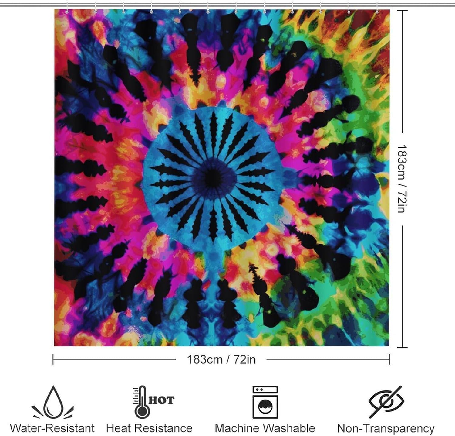 Exotic Tribe Tie Dye Style 4Pcs Shower Curtain Set with Non-Slip Rugs, Toilet Lid Cover and Bath Mat,Bathroom Set Decor Accessories,Curtain Set with 12 Hooks, 72 X 72 Inch