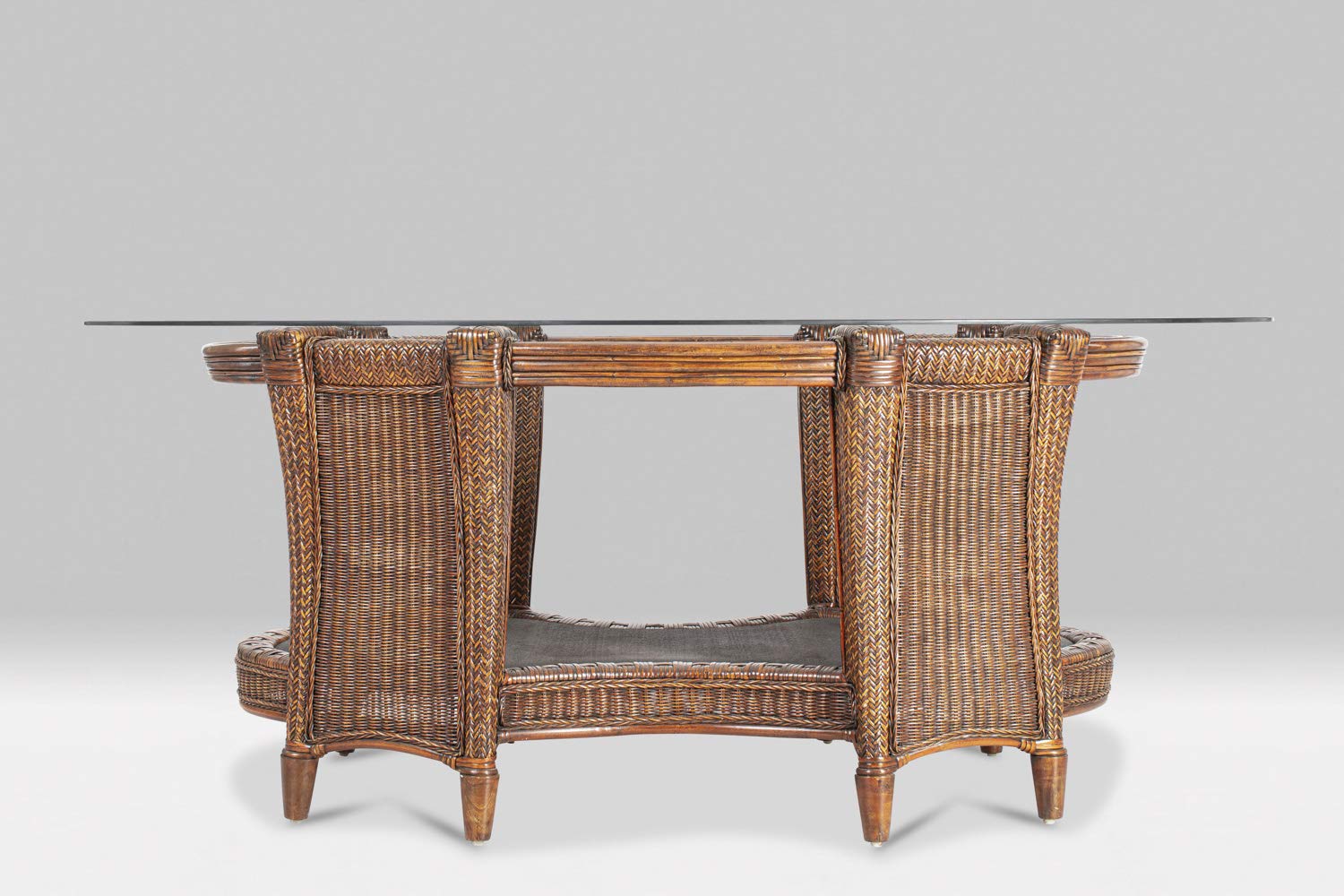 Tavolo di design in rattan ovale – Scrivania con piano in vetro – Tavolo da ufficio – Chef tavolo – California