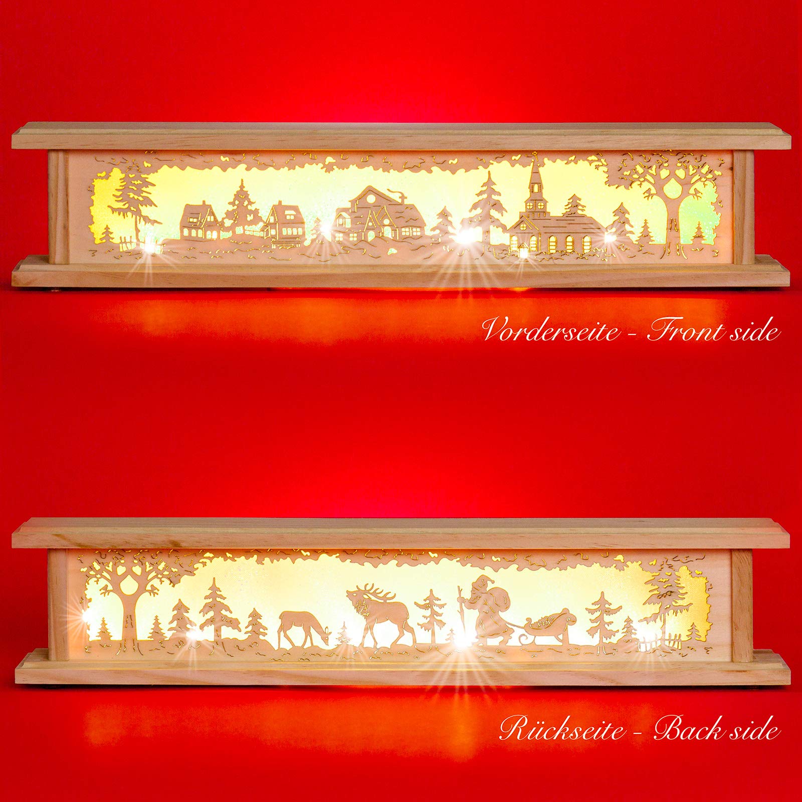 SIKORA LED Schwibbogenbank beleuchtete Holz Schwibbogen Erhöhung Lichterbogen Bank inklusive Netzteil 2 Motive 2 Längen B:8cm, Farbe | Modell:Länge 57 cm (B21)