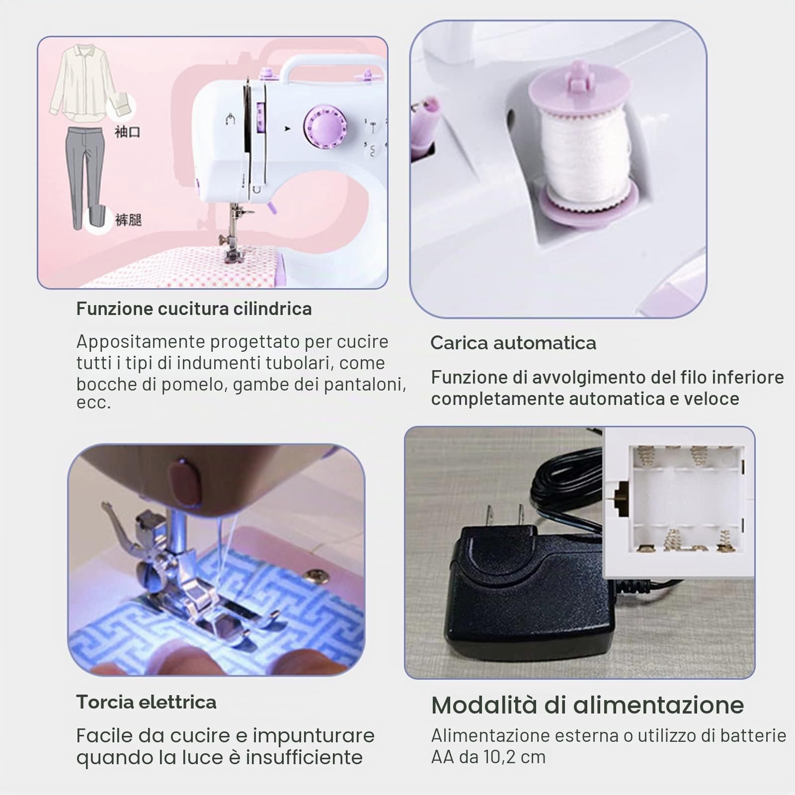 Macchina da cucire, mini macchina da cucire elettrica per uso domestico, 505 A, 12 aghi, EU 220 V, adatta per principianti
