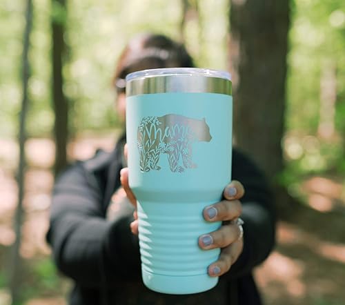 Miniatura 4 de Mama Bear Floral Teal Coffee Tumbler, Perfect for Birthday and Mother's Day Gifts for Mom, Steel Travel Mug with Lid - 30 oz