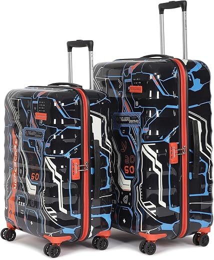 uppercase Cyber Punk Set of 2 (Small+Medium) Hardsided Printed Polycarbonate 8 Wheel Double Spinner Printed Eco Trolley Ba...