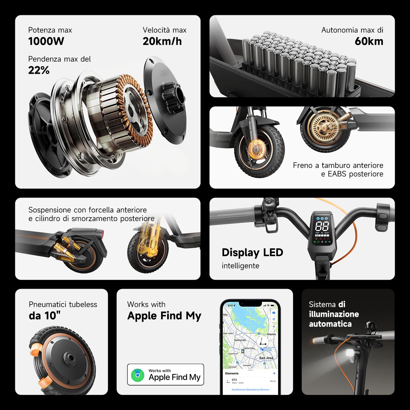 NAVEE Monopattino Elettrico Adulto G Series, Autonomia 75-50km, 10" Pneumatici tubeless, Sospensioni Quadruple, Blocco Bluetooth, TCS Anti-Scivolo, Pendenza 18-28%